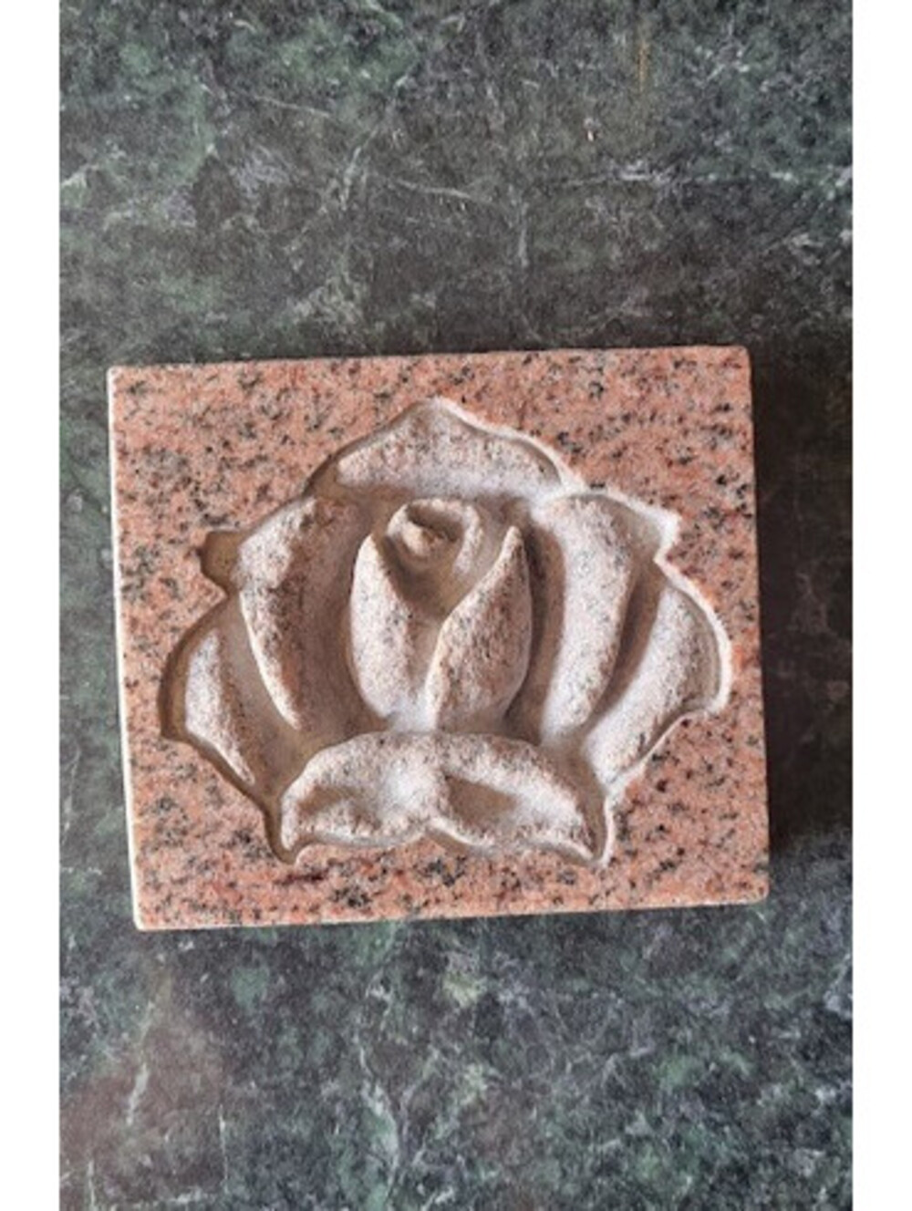 Hand-Carved Rose Relief in Pink Marble – Decorative Floral Stone Art Panel